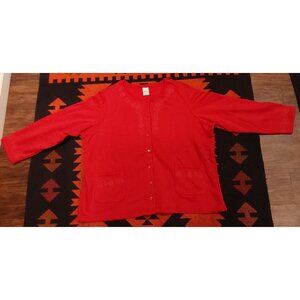 Blair Women's Plus Lightweight Red Embroidered Cardigan Sweatshirt. P2XL